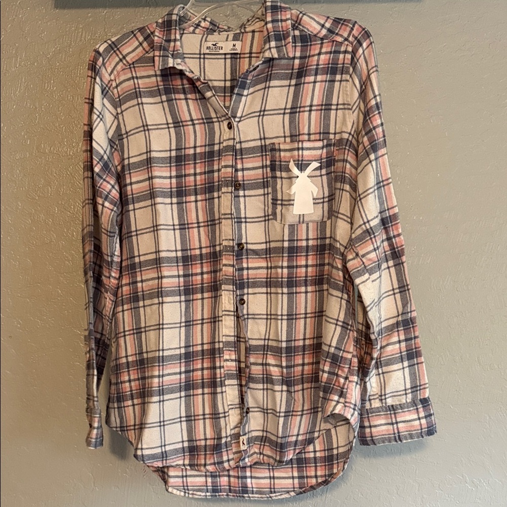 Hollister Multicolor Plaid Flannel Shirt with Dutch‎ Bros Emblem